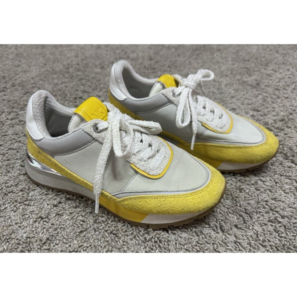 MICHAEL KORS Nova Colorblock Leather Trainer Sneaker Shoes Yellow White 6M - Picture 2 of 10